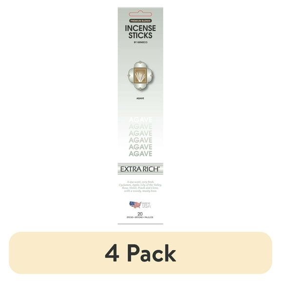 (4 pack) Genieco Extra Rich Incense Sticks, Agave Fragrance (Light Green), 20 Count