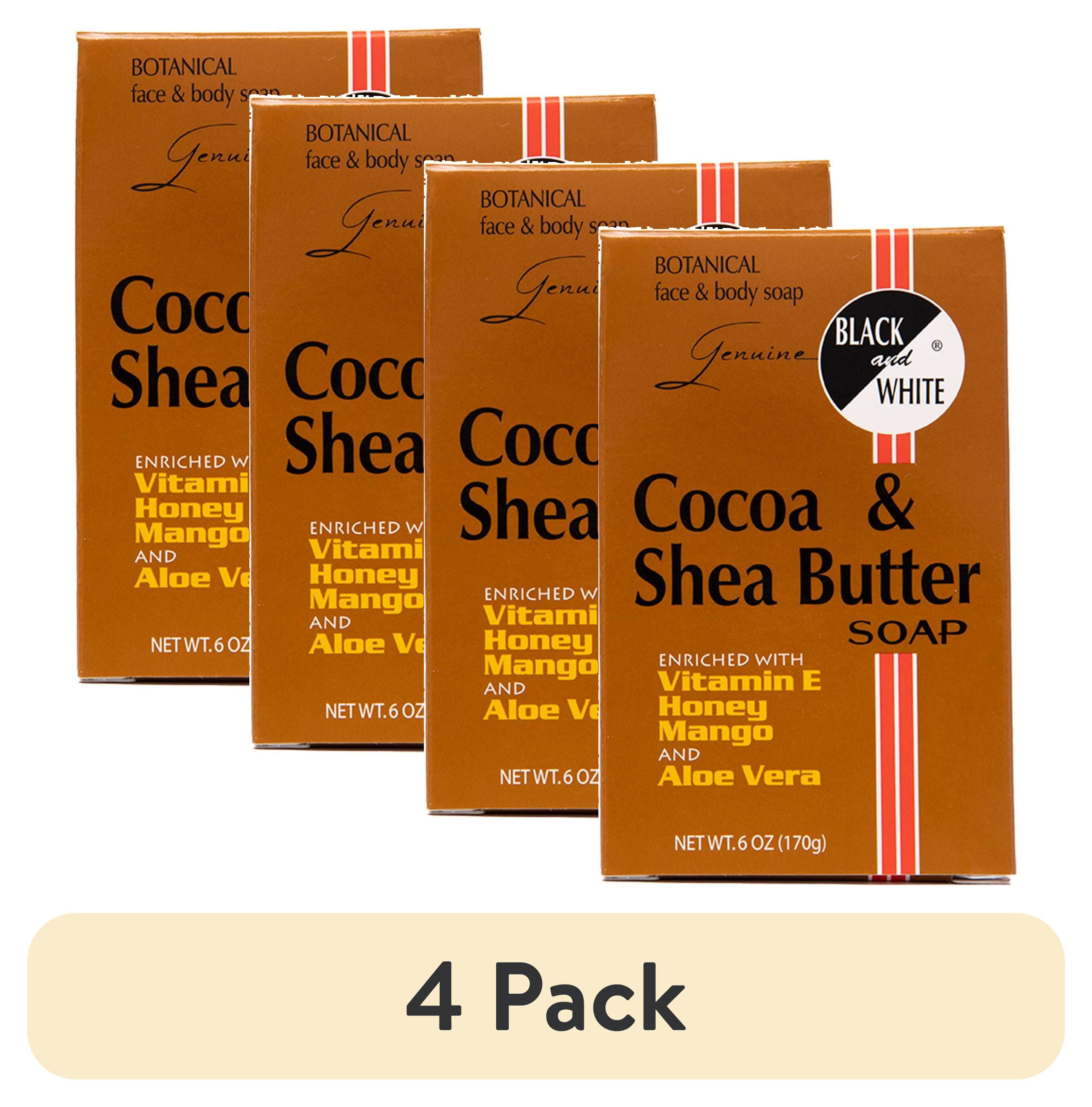 (4 pack) Genuine Black & White Cocoa and Shea Butter Soap, 6 oz., for Dry and Sensitive Skin