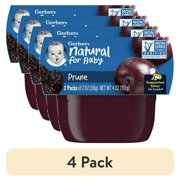 (4 pack) Gerber 1st Foods Baby Food, Prune, 2 oz Tubs (2 Pack)