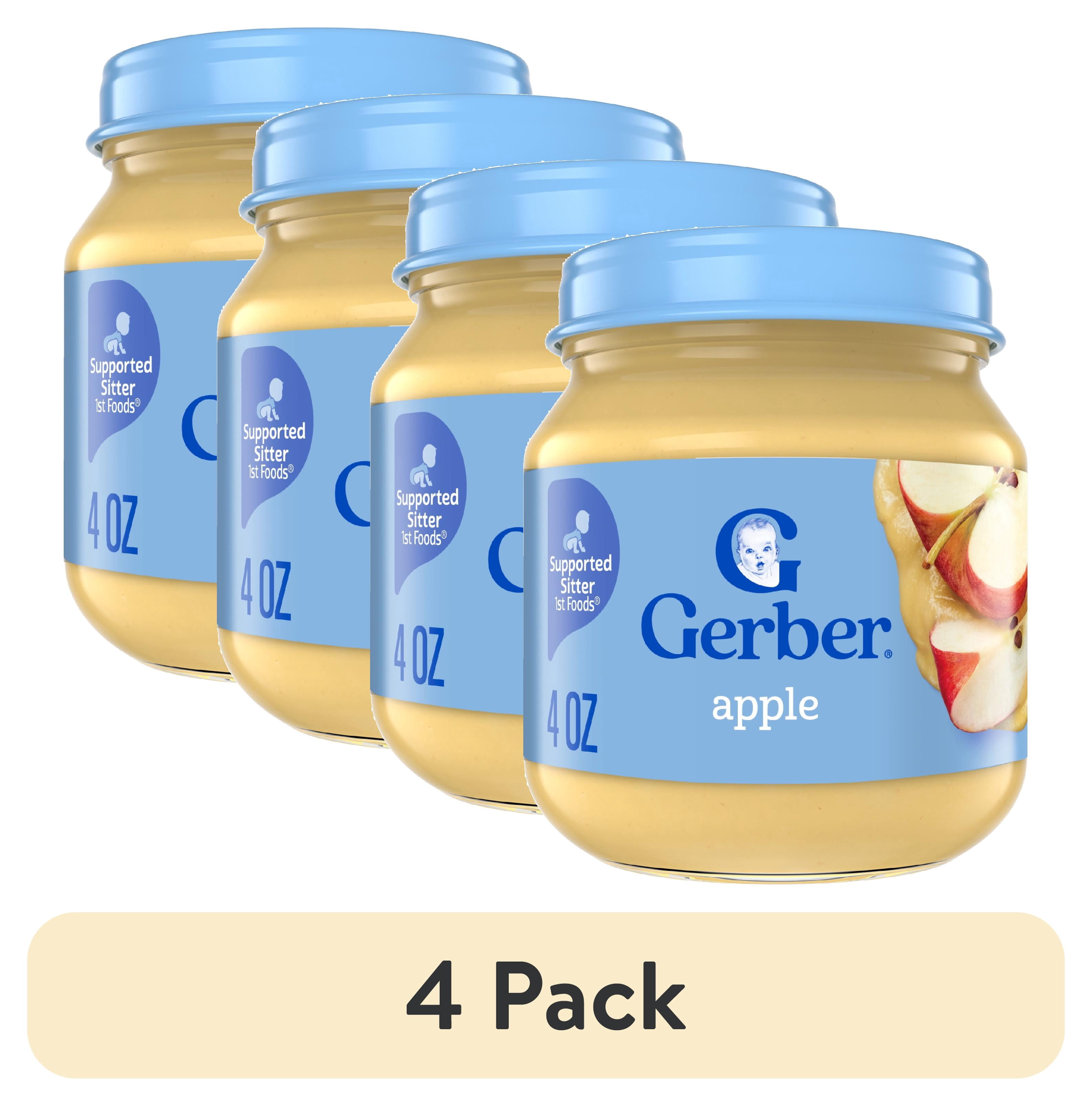(4 pack) Gerber 1st Foods Natural for Baby Baby Food, Apple, 4 oz Jar