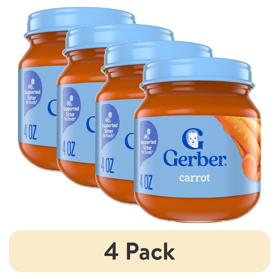 (4 pack) Gerber 1st Foods Natural for Baby Baby Food, Carrot, 4 oz Jar