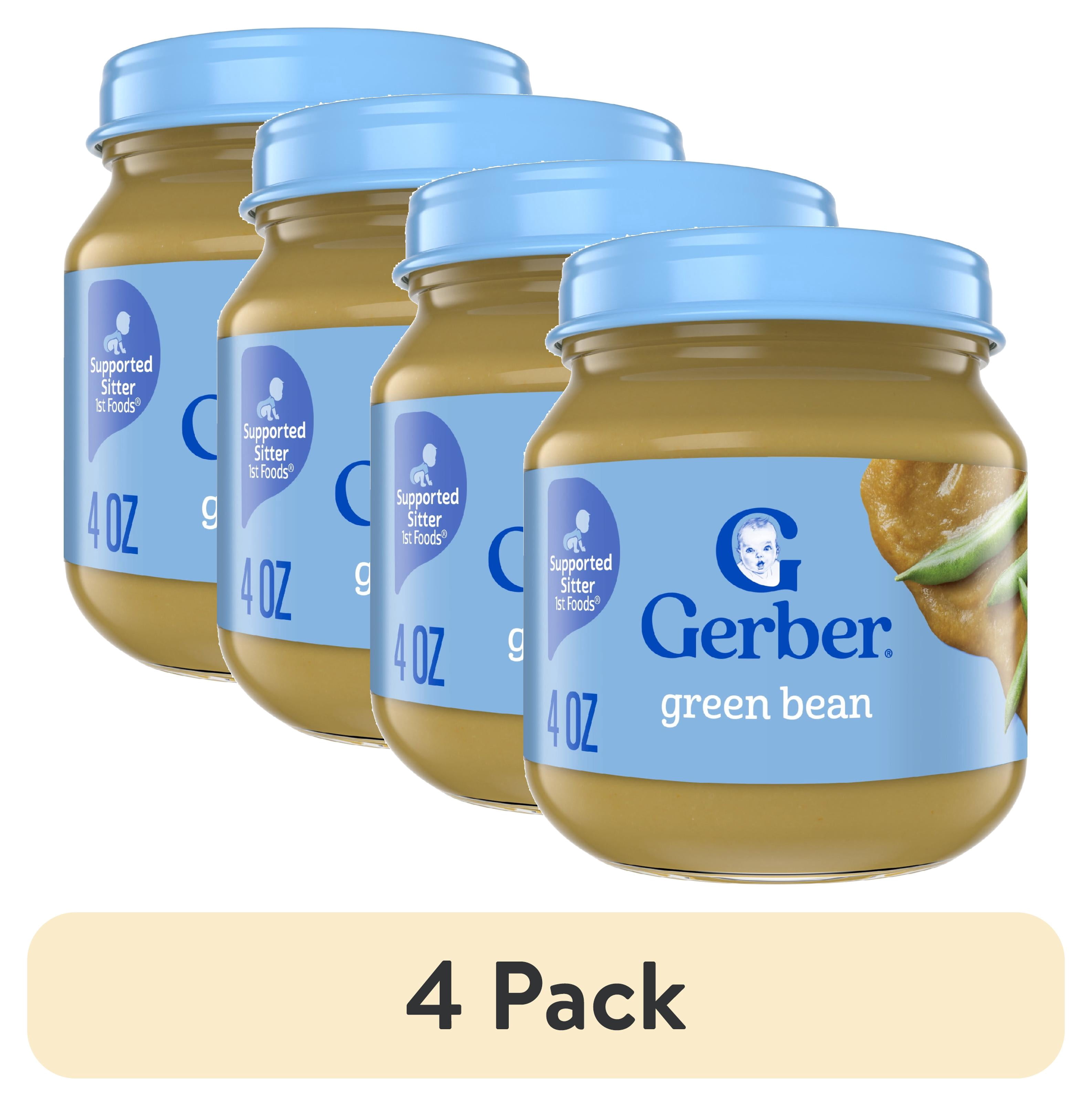 (4 pack) Gerber 1st Foods Natural for Baby Baby Food, Green Bean, 4 oz Jar