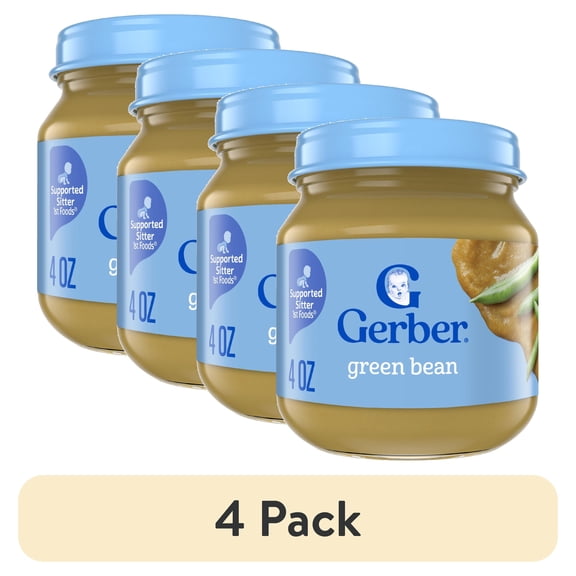 (4 pack) Gerber 1st Foods Natural for Baby Baby Food, Green Bean, 4 oz Jar