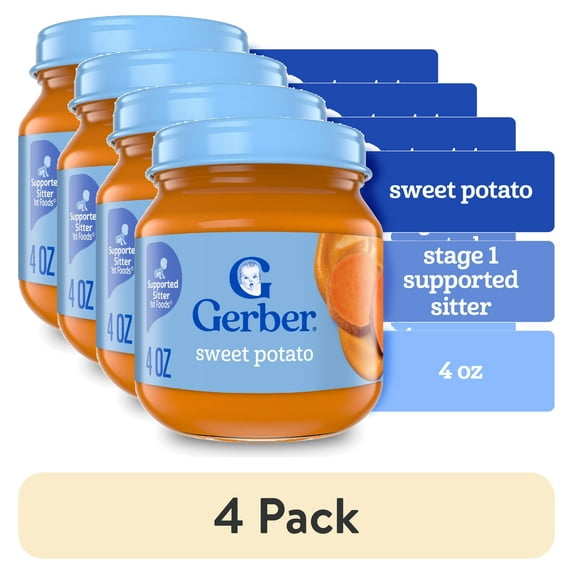 (4 pack) Gerber 1st Foods Natural for Baby Baby Food, Sweet Potato, 4 oz Jar