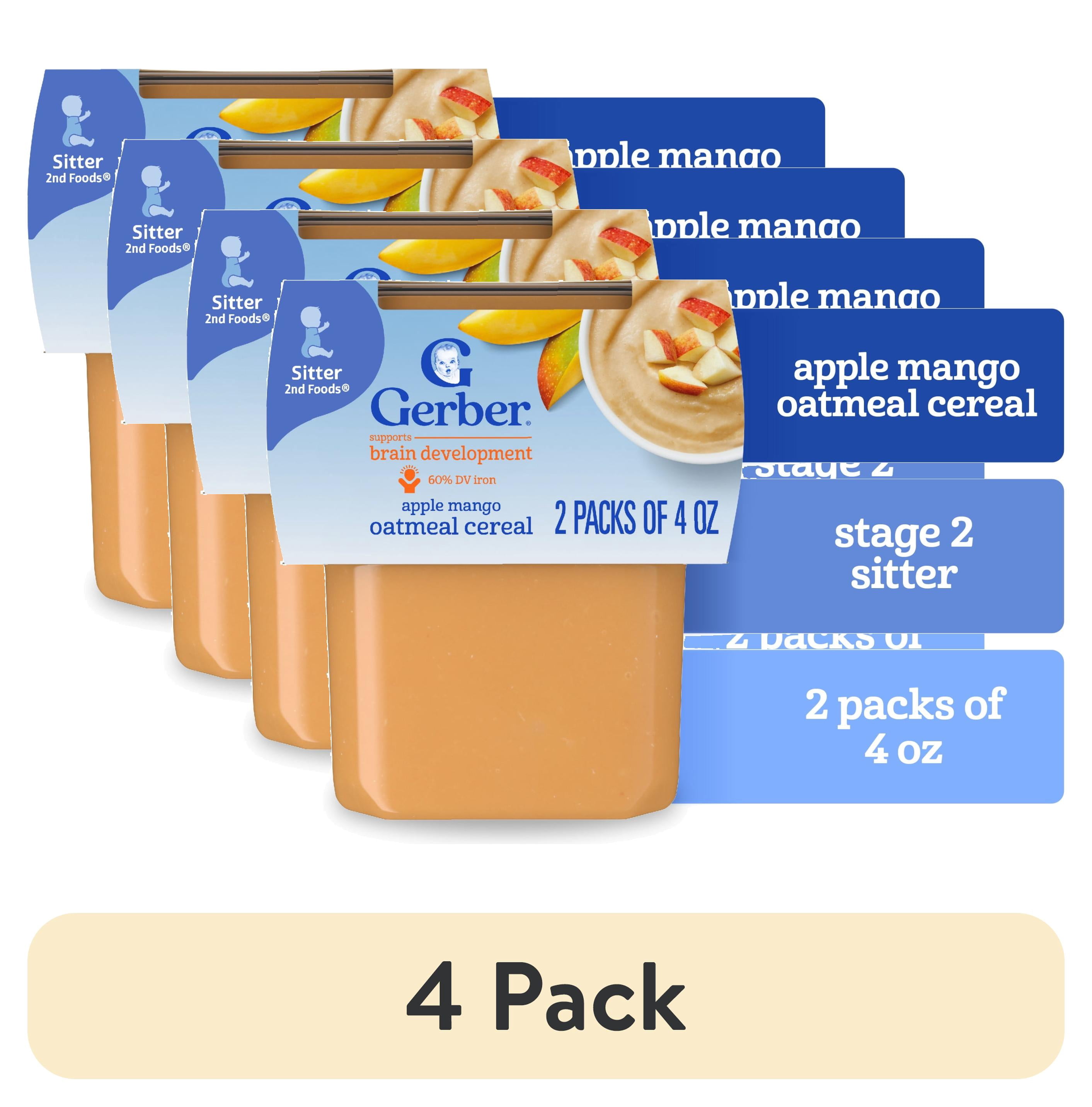 (4 pack) Gerber 2nd Foods Baby Food, Apple Mango with Rice Cereal, 4 oz Tubs (2 Pack)