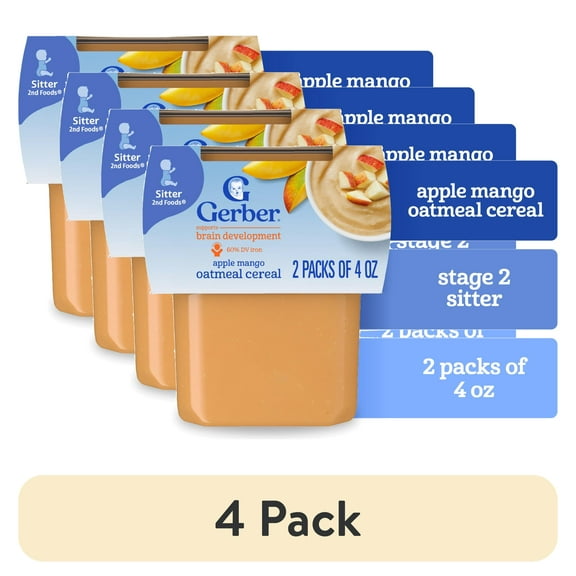 (4 pack) Gerber 2nd Foods Baby Food, Apple Mango with Rice Cereal, 4 oz Tubs (2 Pack)