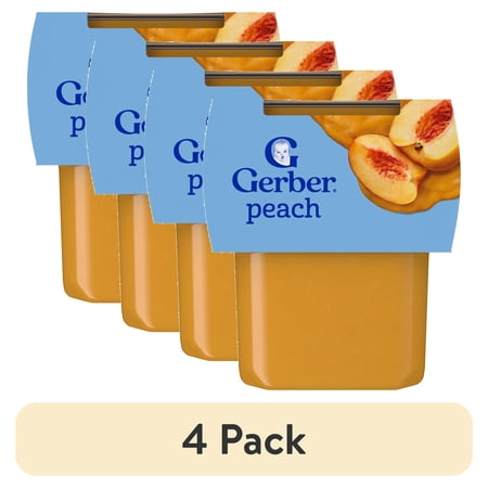 (4 pack) Gerber Stage 2 Baby Food, Peach Puree Tubs, Baby Puree, 2PK 8 oz