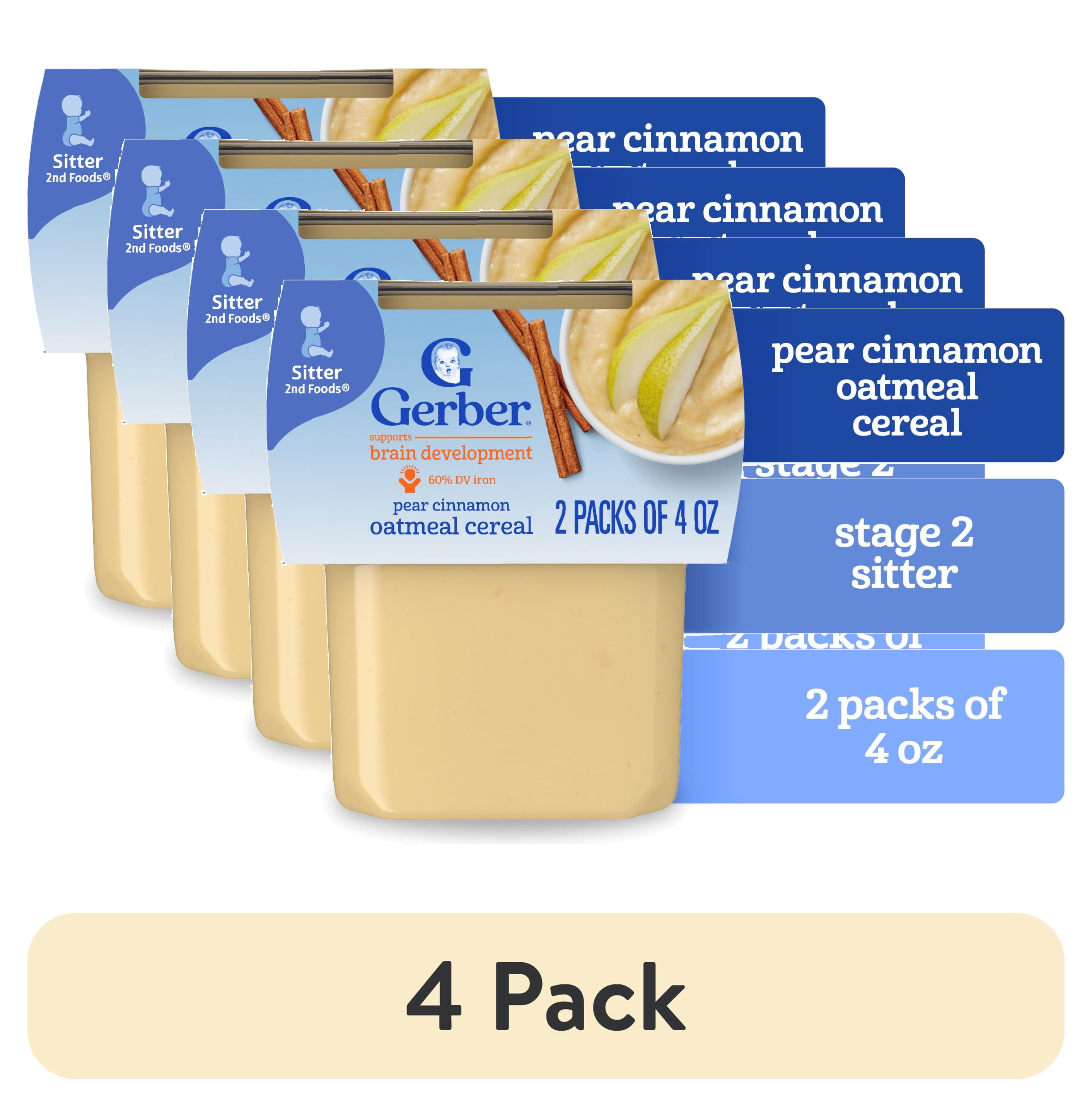 (4 pack) Gerber 2nd Foods Baby Food, Pear Cinnamon with Oatmeal, 4 oz Tubs (2 Pack)