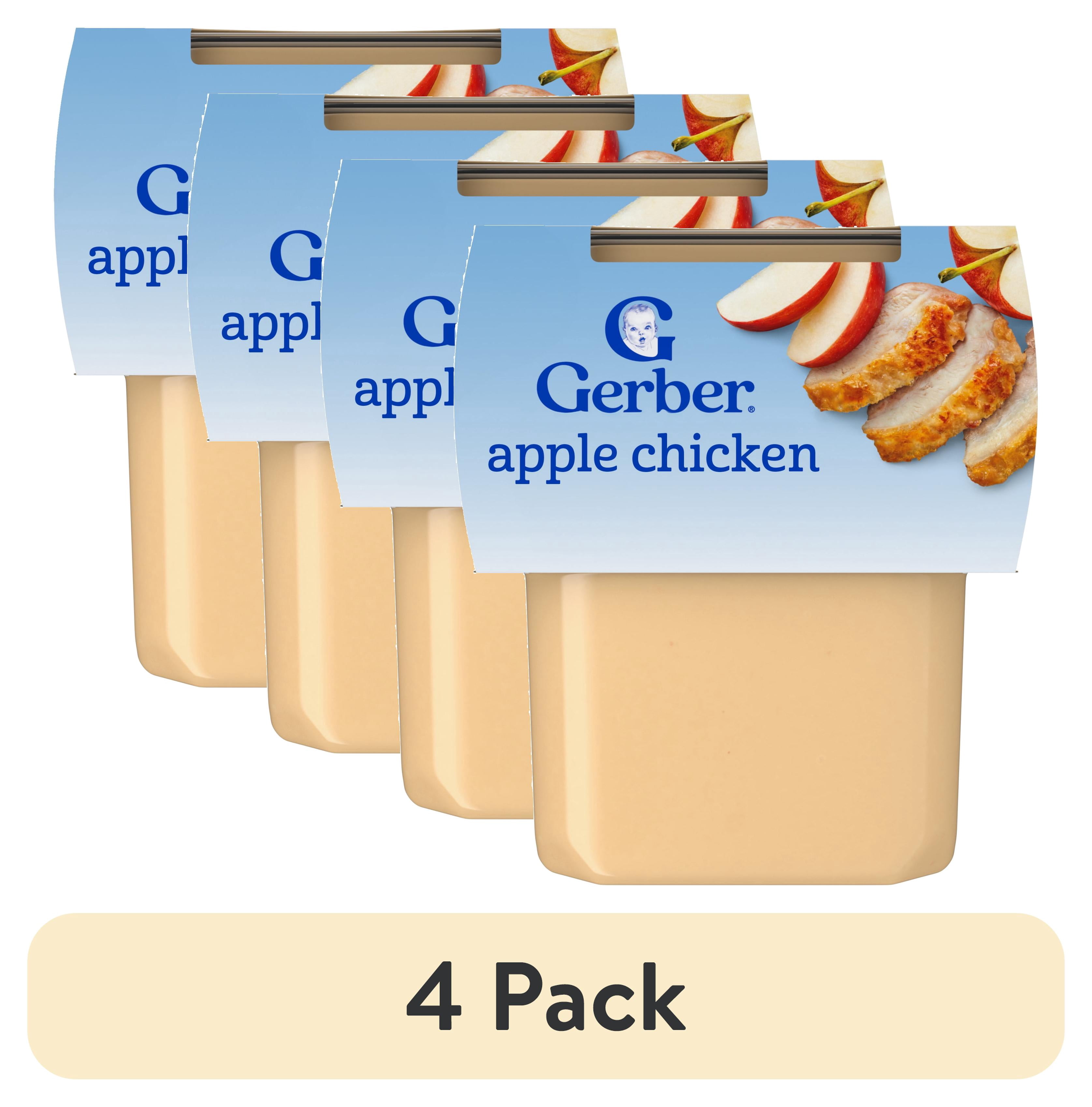 (4 pack) Gerber Stage 2 Baby Food, Apple Chicken Puree Tub, Baby Puree 8 oz
