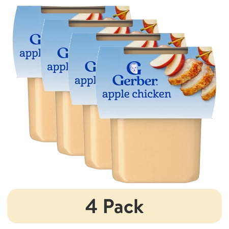 (4 pack) Gerber Stage 2 Baby Food, Apple Chicken Puree Tub, Baby Puree 8 oz
