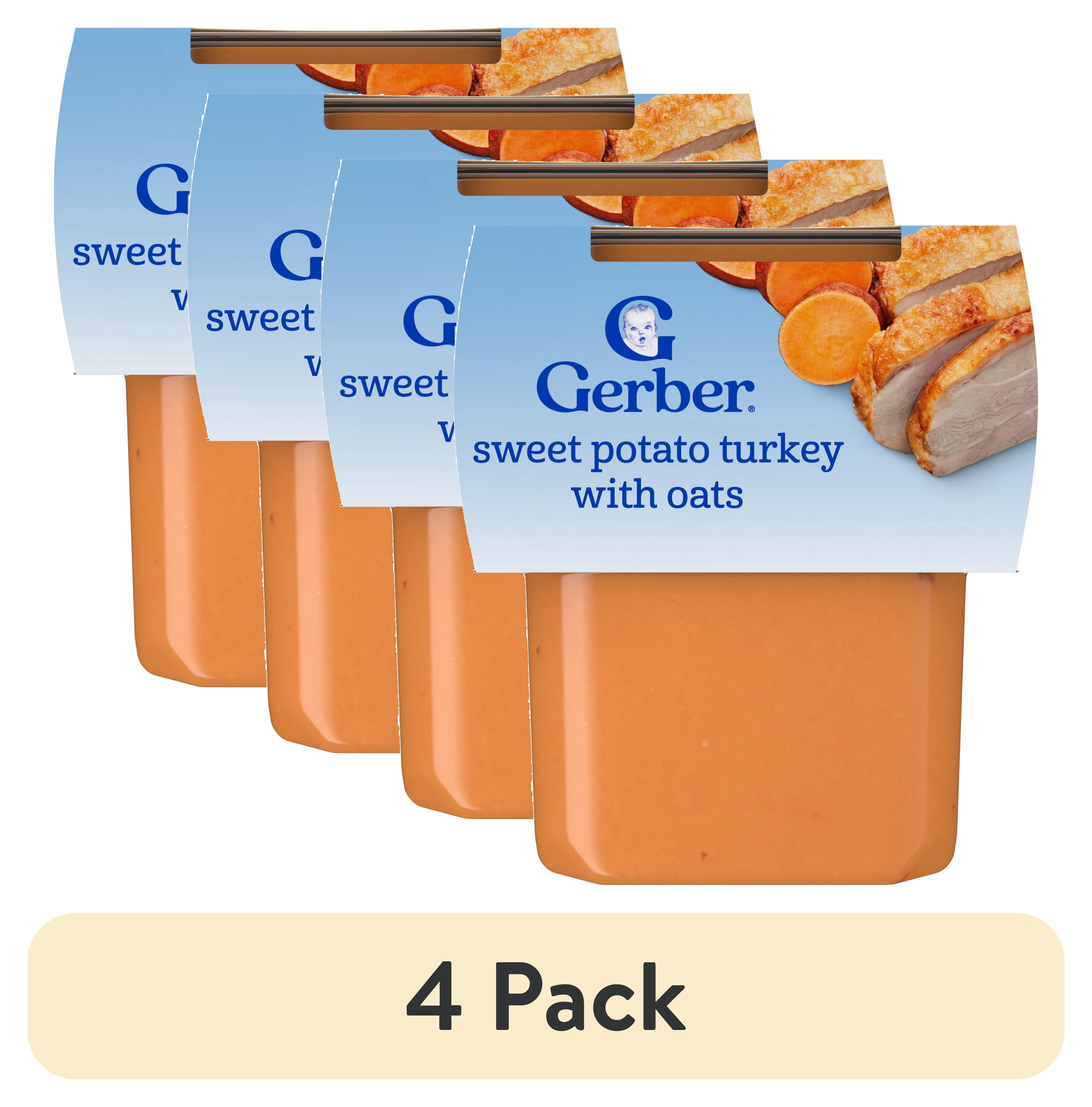 (4 pack) Gerber Stage 2 Baby Food, Sweet Potato Turkey with Oats Puree Tub, Baby Puree, 2PK 8 oz