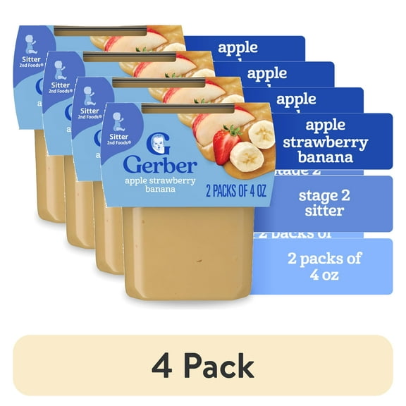 (4 pack) Gerber Stage 2 Baby Food, Apple Strawberry Banana Puree Tubs, Baby Puree, 2PK 8 oz