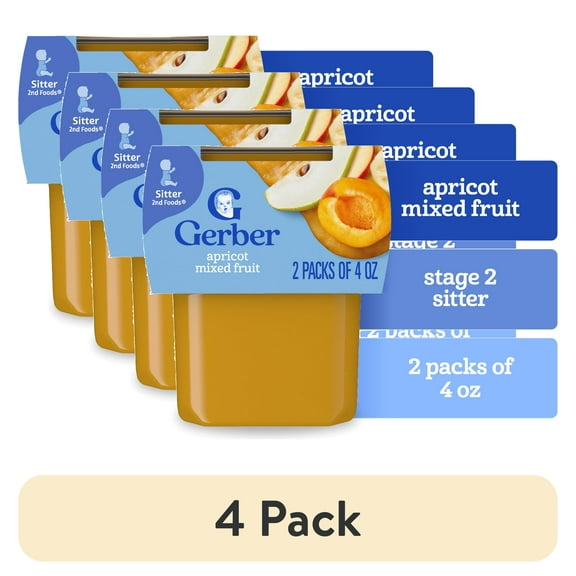 (4 pack) Gerber 2nd Foods Natural for Baby Baby Food, Apricot Mixed Fruit, 4 oz Tubs (2 Pack)