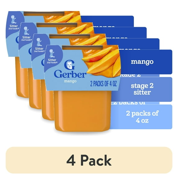 (4 pack) Gerber Stage 2 Baby Food, Mango Puree Tub, Baby Puree, 2PK 8 oz