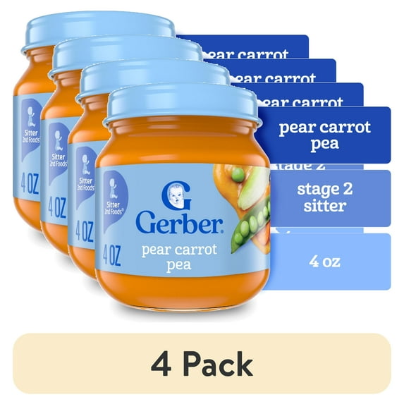 (4 pack) Gerber 2nd Foods Natural for Baby Baby Food, Pear Carrot Pea, 4 oz Jar