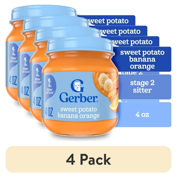 (4 pack) Gerber 2nd Foods Natural for Baby Baby Food, Sweet Potato Banana Orange, 4 oz Jar