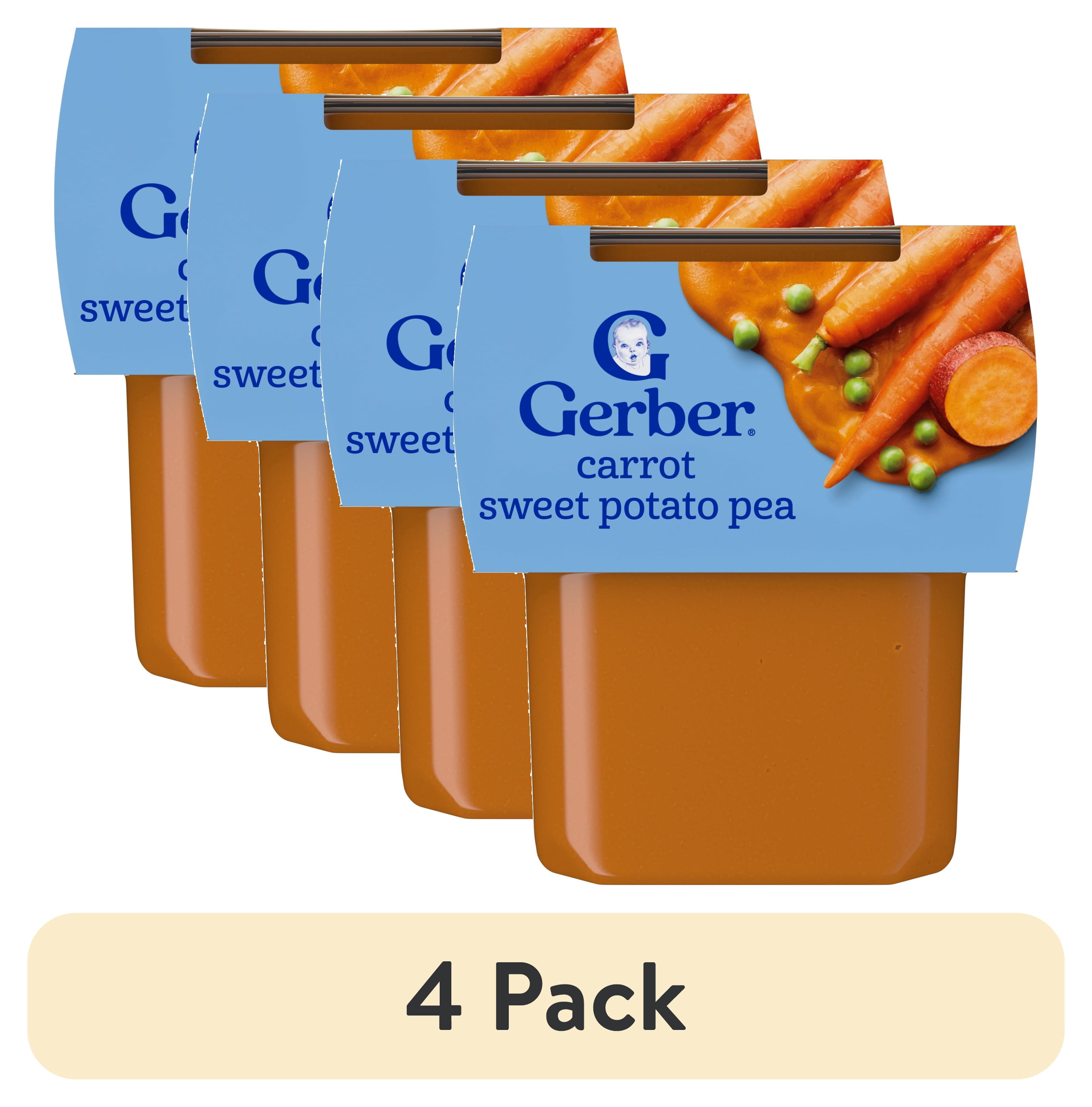 (4 pack) Gerber Stage 2 Baby Food, Carrot Sweet Potato Pea Puree Tubs, Baby Puree, 2PK 8 oz