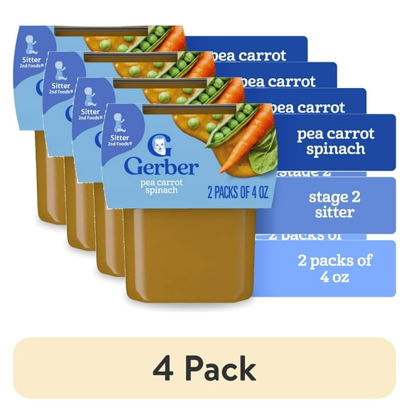 (4 pack) Gerber 2nd Foods Natural for Baby Veggie Power Baby Food, Pea Carrot Spinach, 4 oz Tubs (2 Pack)