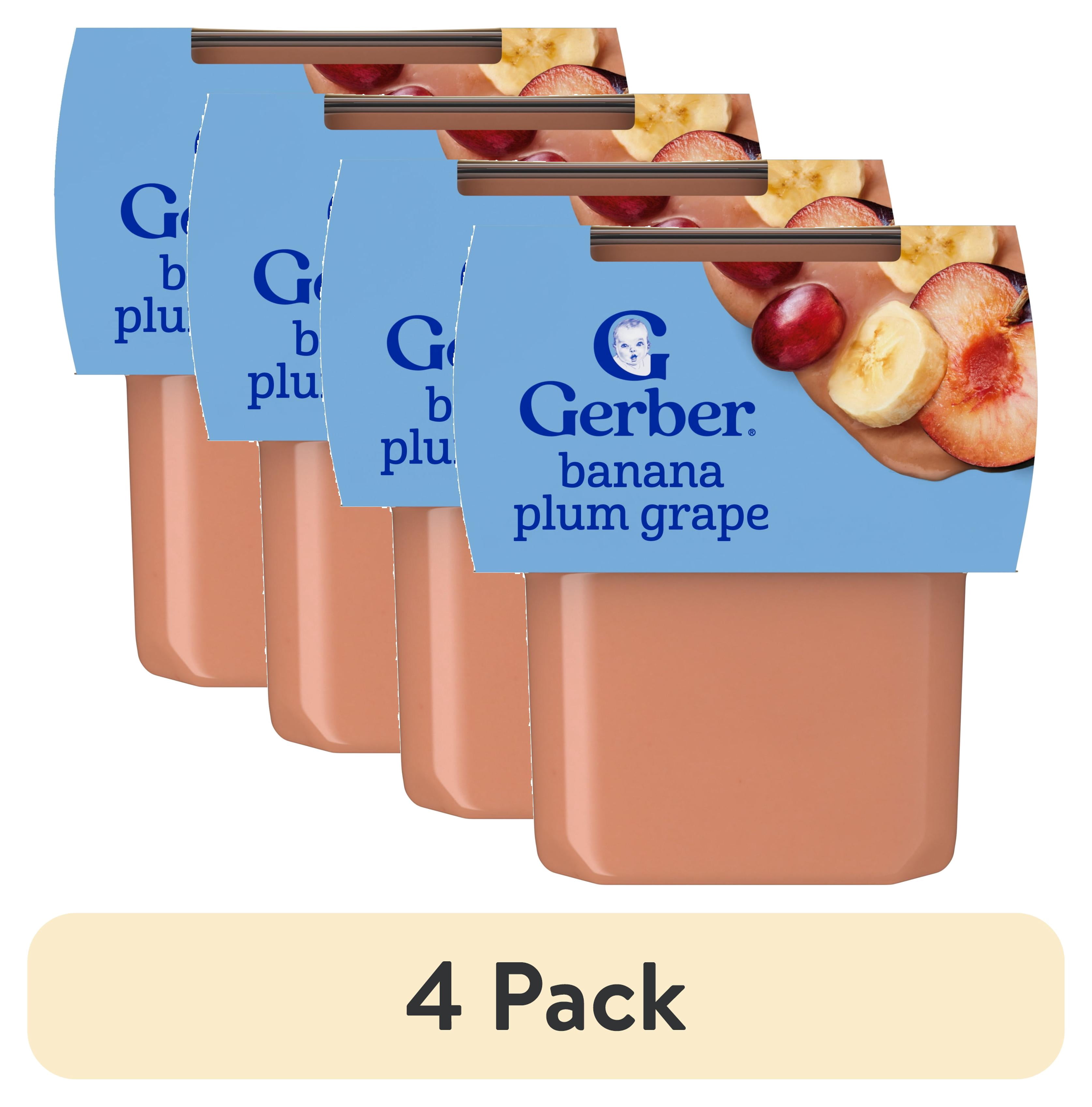 (4 pack) Gerber Stage 2 Baby Food, Banana Plum Grape Puree Tubs, Baby Puree, 2PK 8 oz