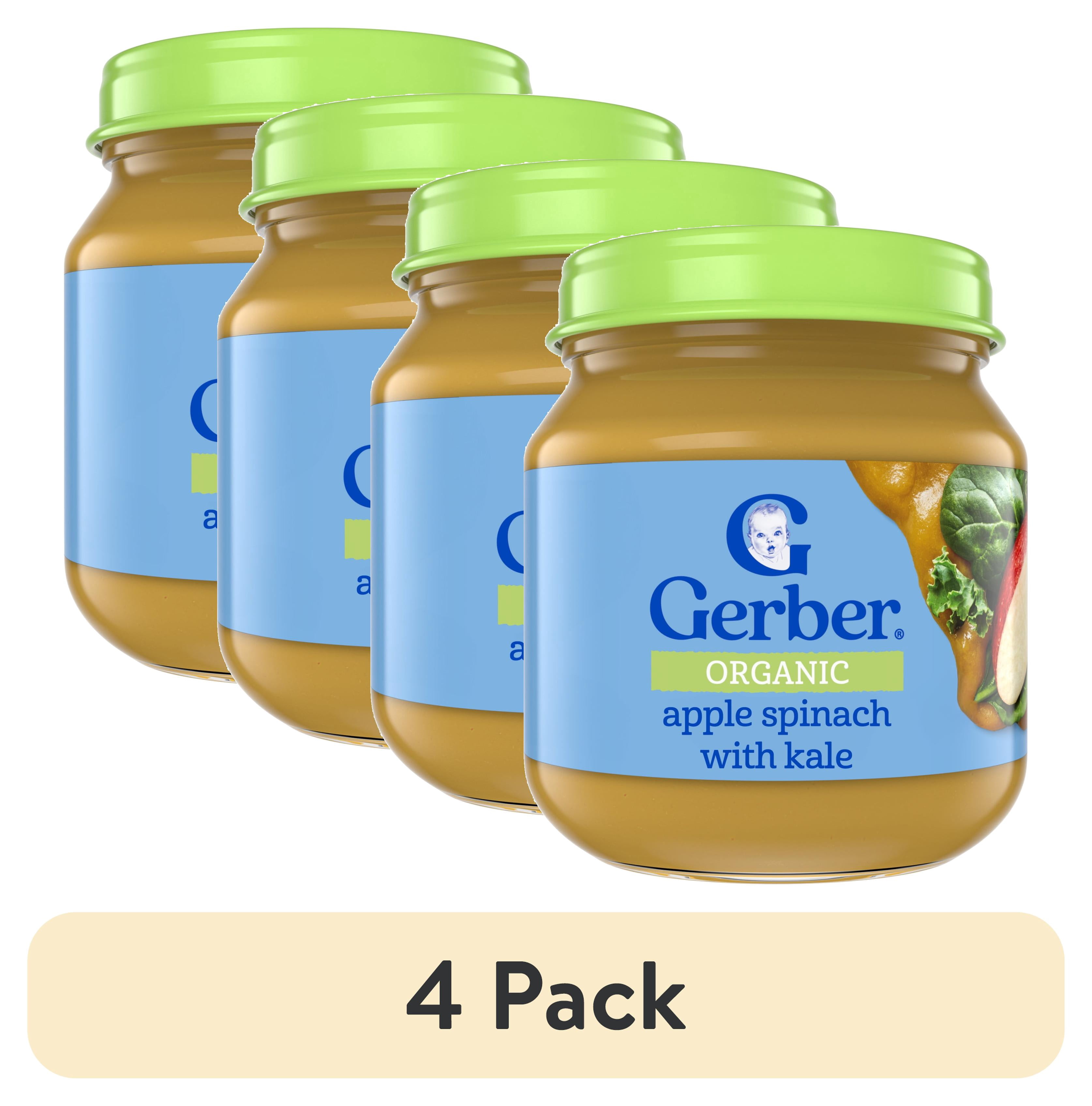 (4 pack) Gerber Organic Stage 2 Baby Food Puree, Apple Spinach Kale, 4 oz Jar
