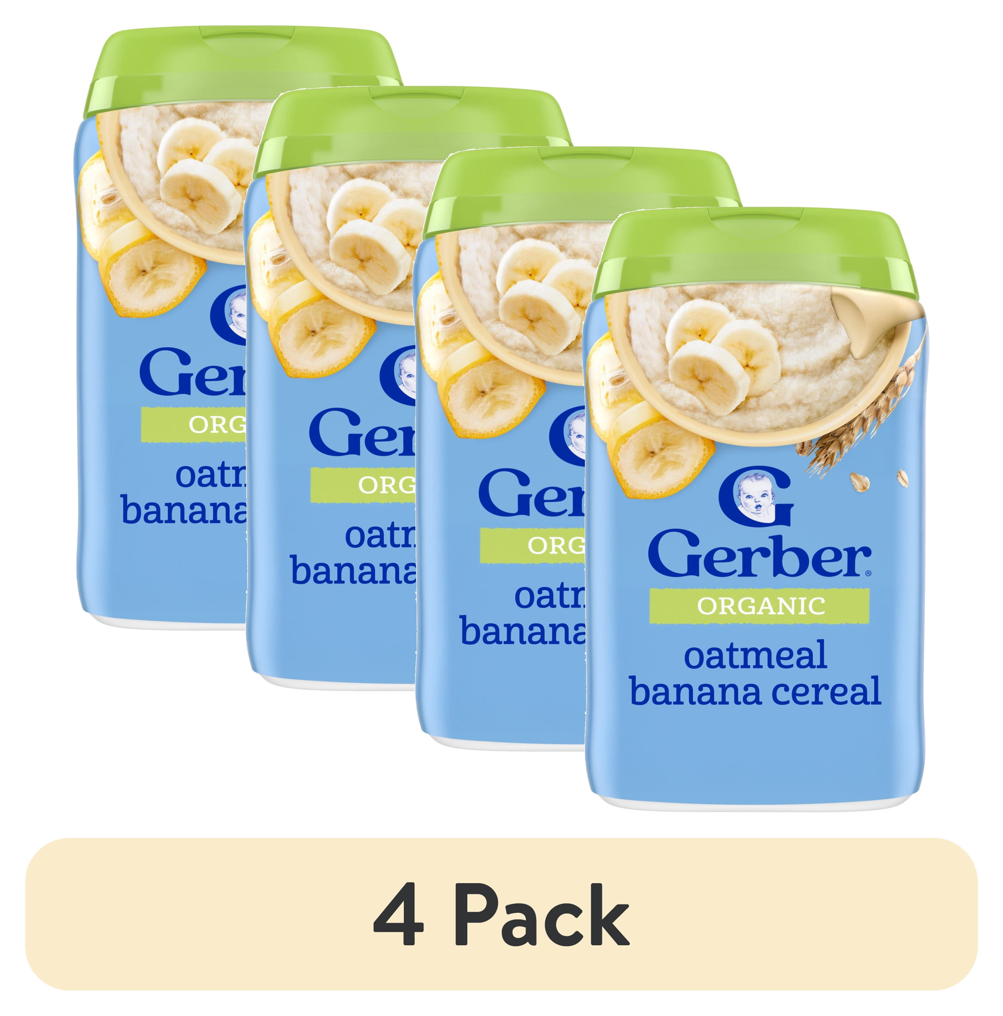 (4 pack) Gerber 2nd Foods Organic for Baby Grain & Grow Oatmeal Baby Cereal, Banana, 8 oz Canister