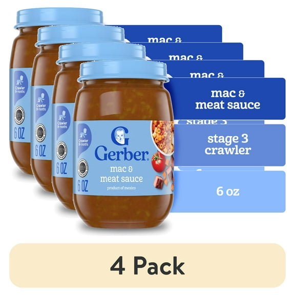 (4 pack) Gerber 3rd Foods Mealtime for Baby Baby Food, Mac & Meat Sauce, 6 oz Jar