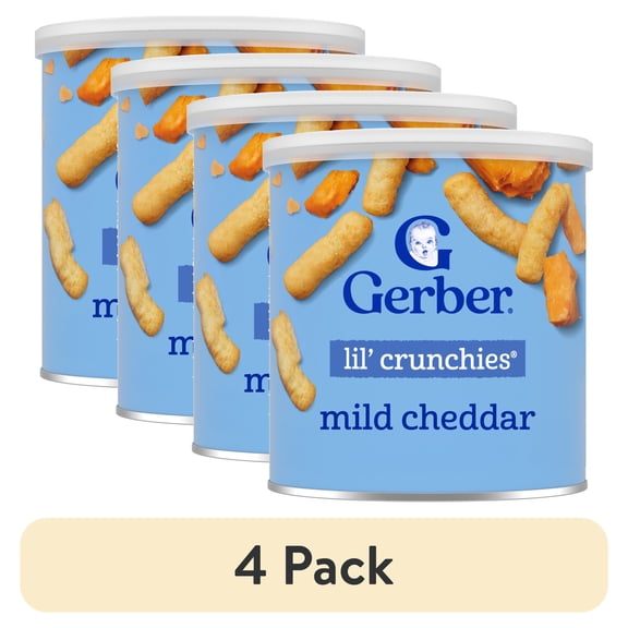 (4 pack) Gerber Stage 3 Baby Food Snacks, Mild Cheddar Lil' Crunchies, Baby Led Feeding 1.48 oz