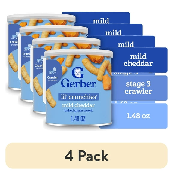 (4 pack) Gerber Stage 3 Baby Food Snacks, Mild Cheddar Lil' Crunchies, Baby Led Feeding 1.48 oz