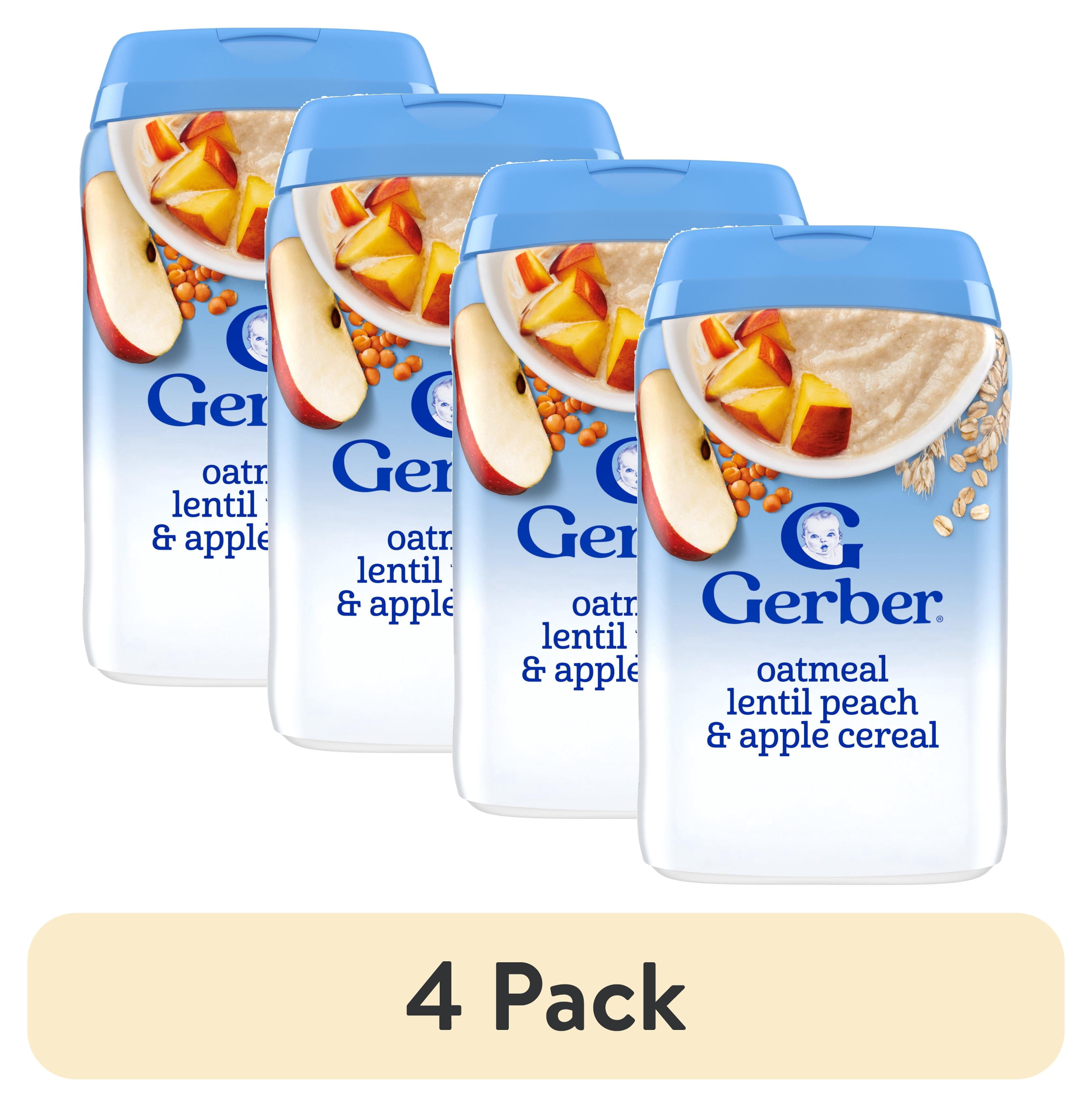 (4 pack) Gerber Stage 2 Baby Food, Oatmeal Lentil Peach & Apple Cereal, Baby Cereal, 8 oz Canister