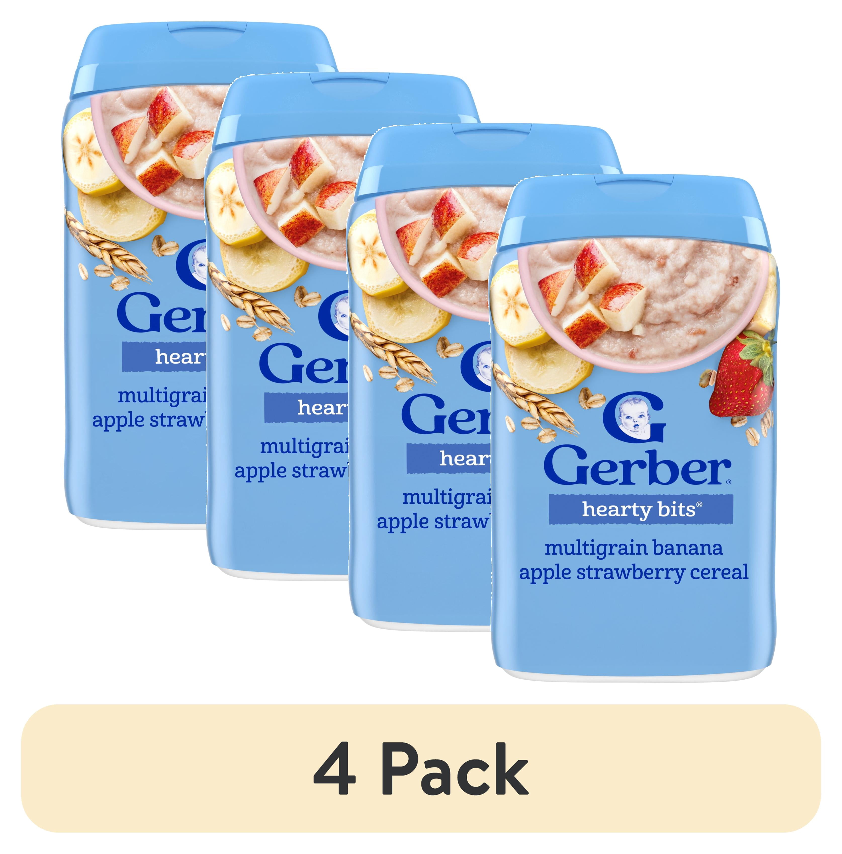 (4 pack) Gerber Cereal for Toddler Grain & Grow, Hearty Bits Multigrain Baby Cereal, Banana Apple Strawberry, 8 oz Canister