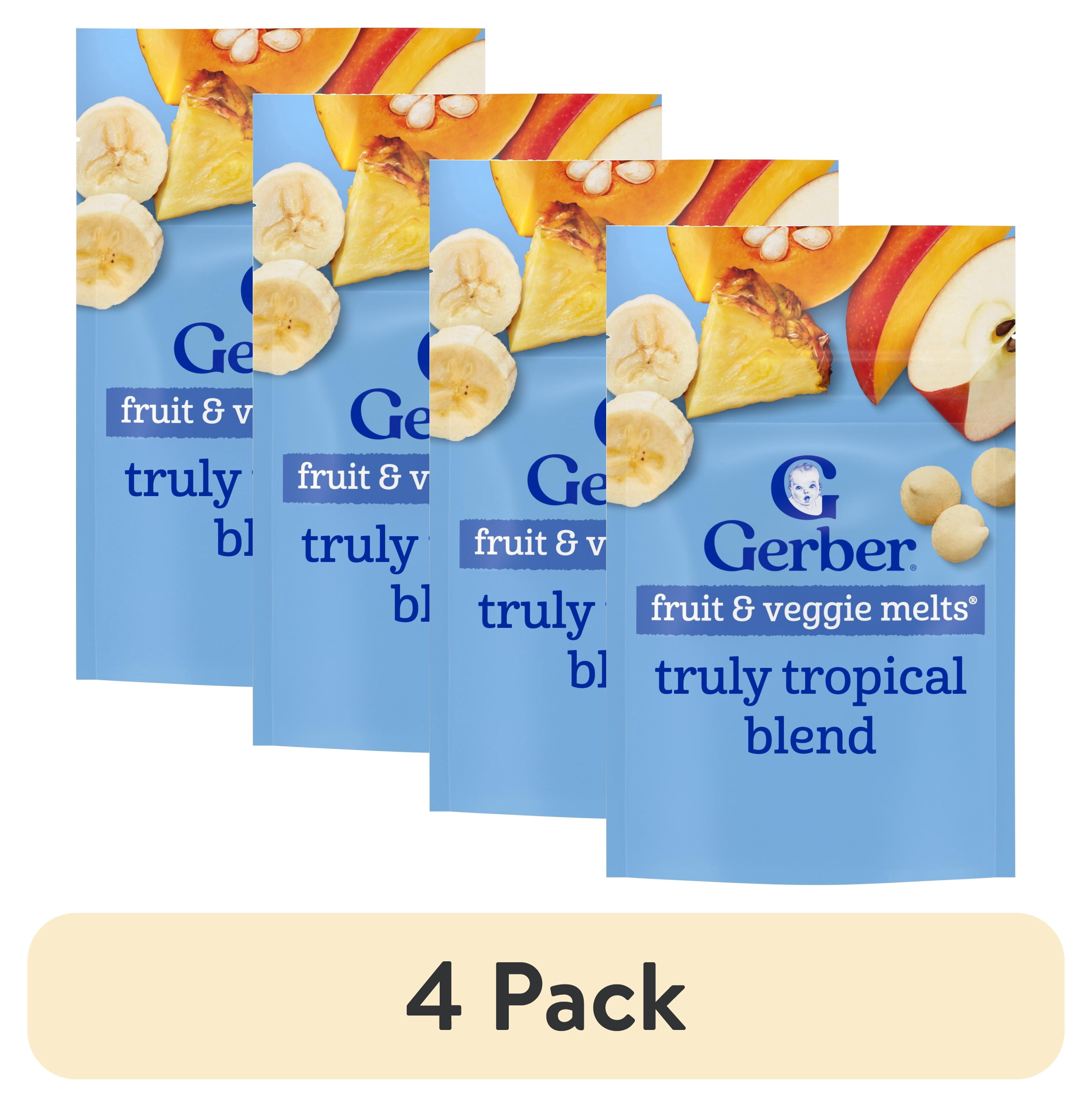 (4 pack) Gerber Snacks for Baby Fruit & Veggie Melts Baby Snack, Truly Tropical Blend, 1 oz Bag