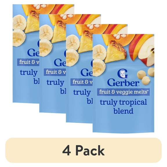 (4 pack) Gerber Snacks for Baby Fruit & Veggie Melts Baby Snack, Truly Tropical Blend, 1 oz Bag