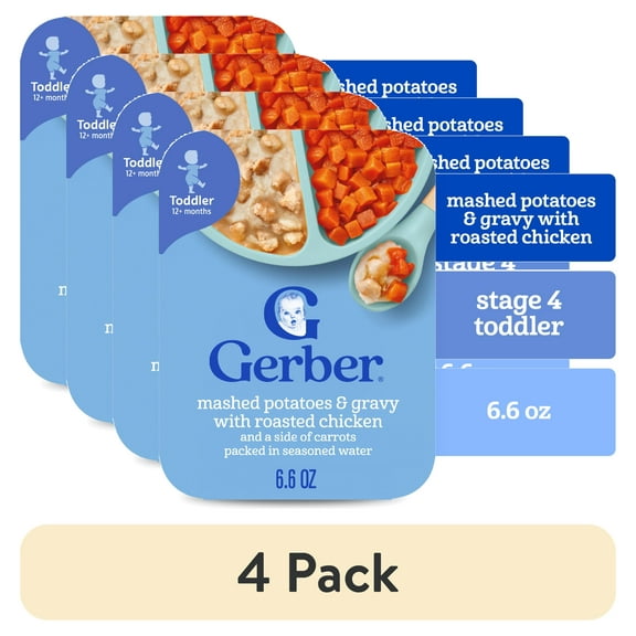 (4 pack) Gerber Toddler Food, Mashed Potatoes & Gravy with Chicken, Mealtime for Toddler 6.6 oz