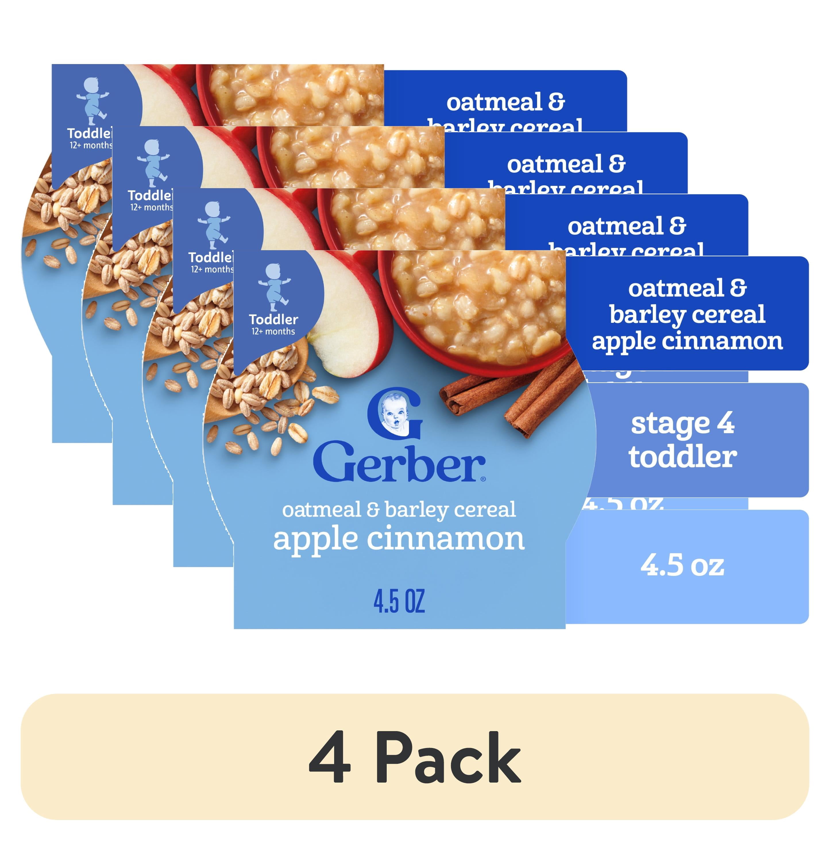 (4 pack) Gerber Mealtime for Toddler, Oatmeal & Barley Cereal, Apple Cinnamon, 4.5 oz
