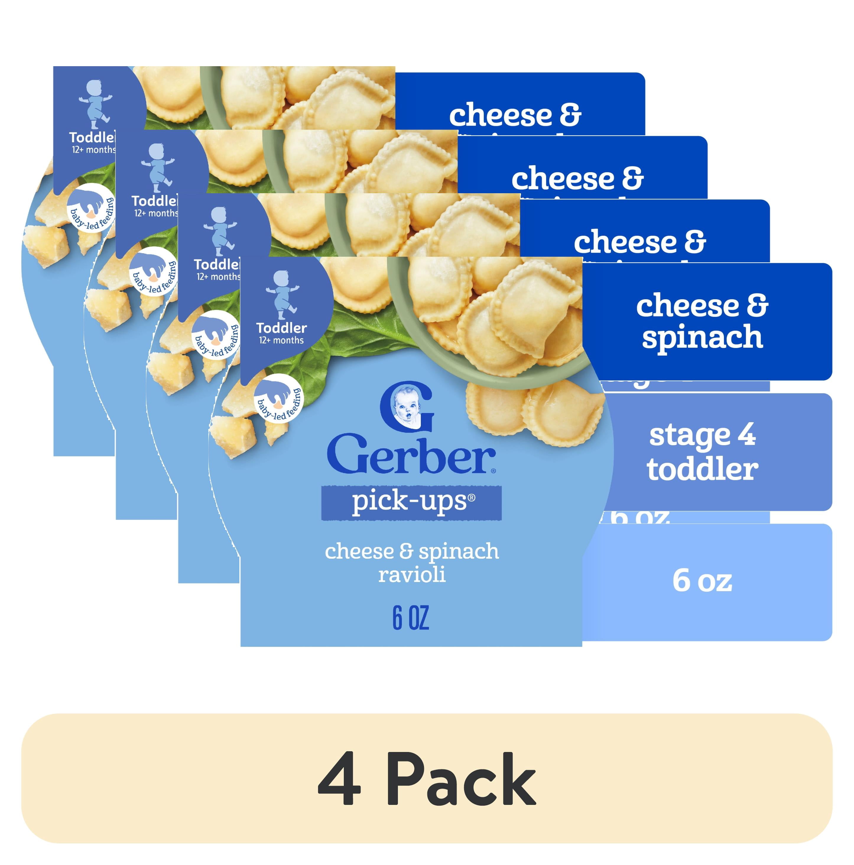 (4 pack) Gerber Mealtime for Toddler, Pick-Ups, Cheese & Spinach Ravioli, 6 oz Tray