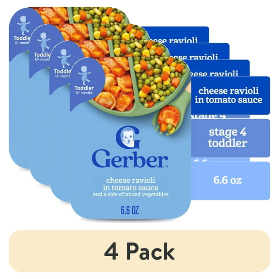 (4 pack) Gerber Cheese Ravioli in Tomato Sauce with Mixed Vegetables Toddler Food, 6.6 oz Tray