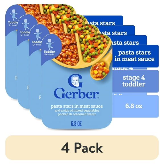 (8 pack) Gerber Mealtime for Toddler, Pasta Stars in Meat Sauce and a side of Mixed Vegetables, Toddler Food, 6.8 oz Tray