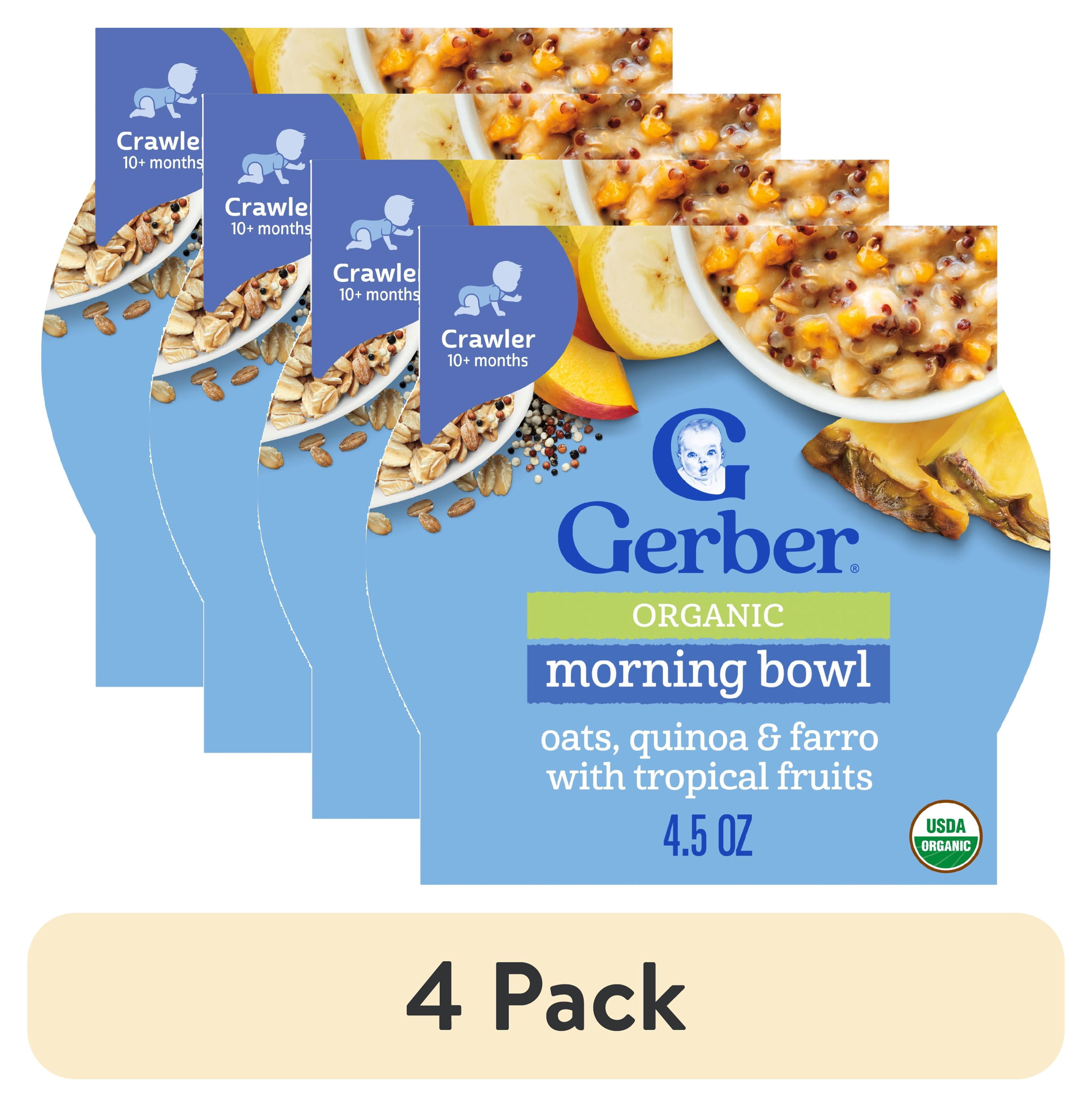 (4 pack) Gerber Organic Grain & Grow Morning Bowl Baby Oatmeal, Tropical Fruits, 4.5 oz Tray