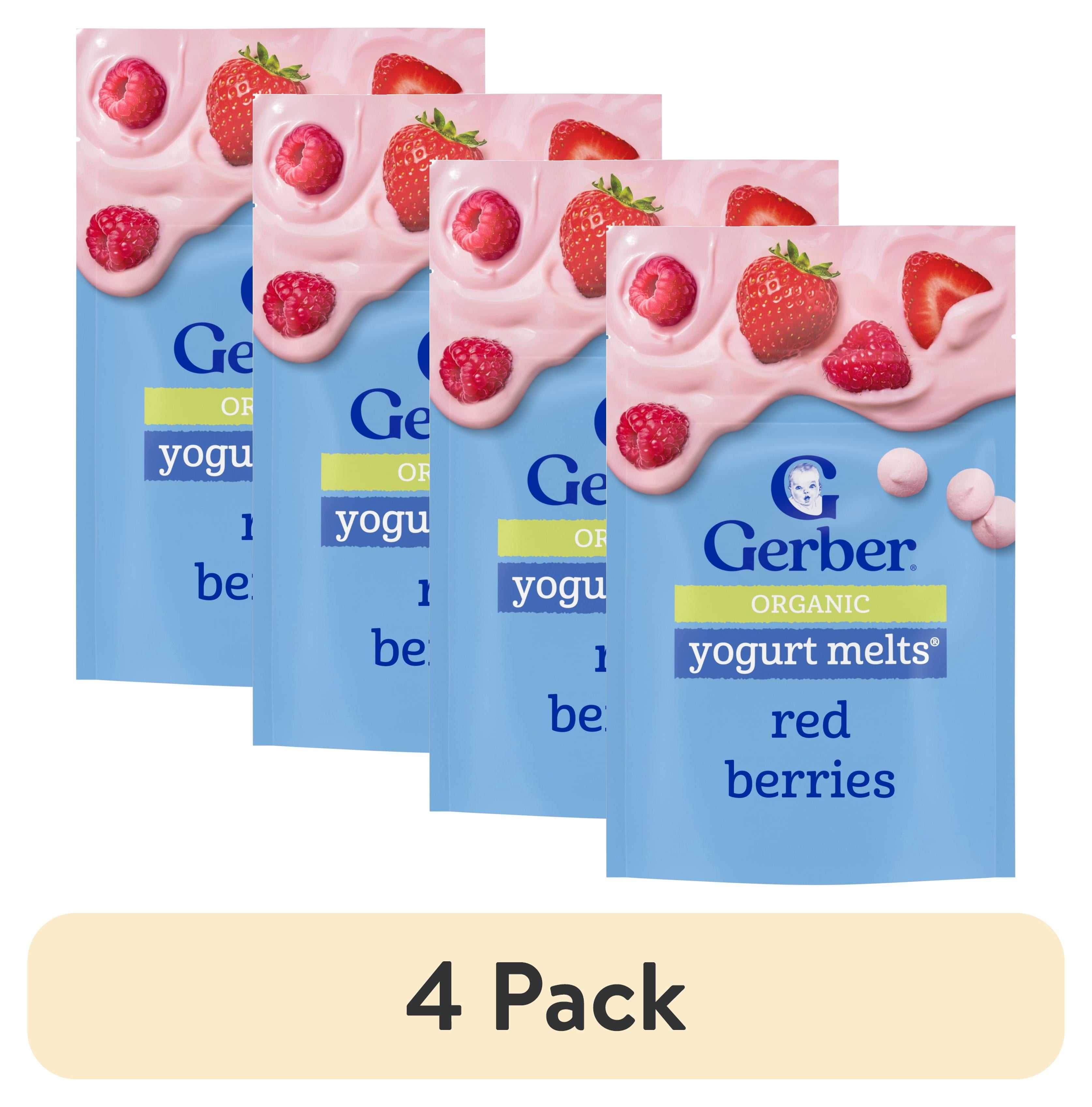 (4 pack) Gerber Organic Stage 2 Baby Snacks, Yogurt Melts, Red Berries, 1 oz Bag