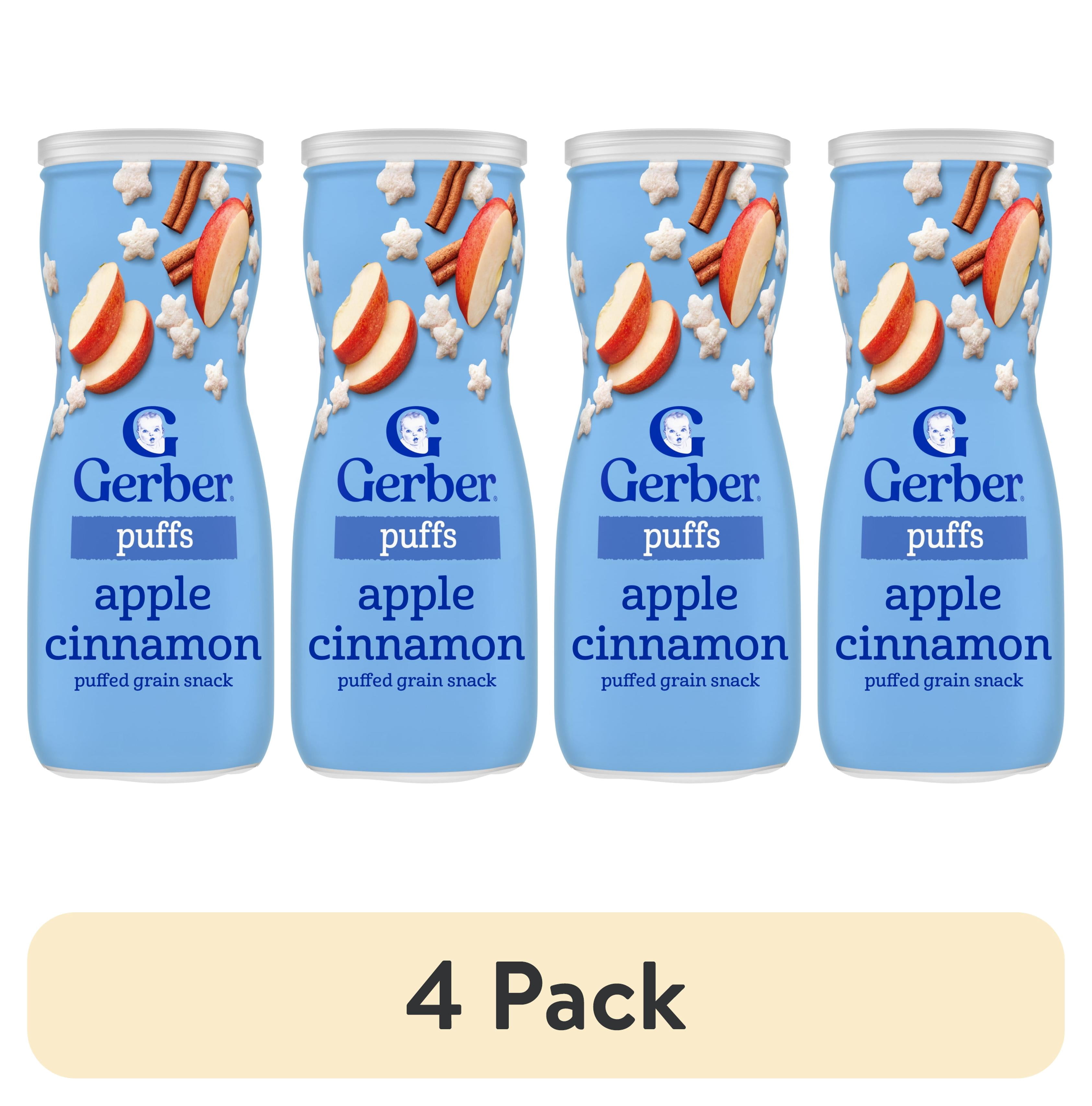 (4 pack) Gerber Snacks for Baby Grain & Grow Puffs, Apple Cinnamon, 1.48 oz Canister