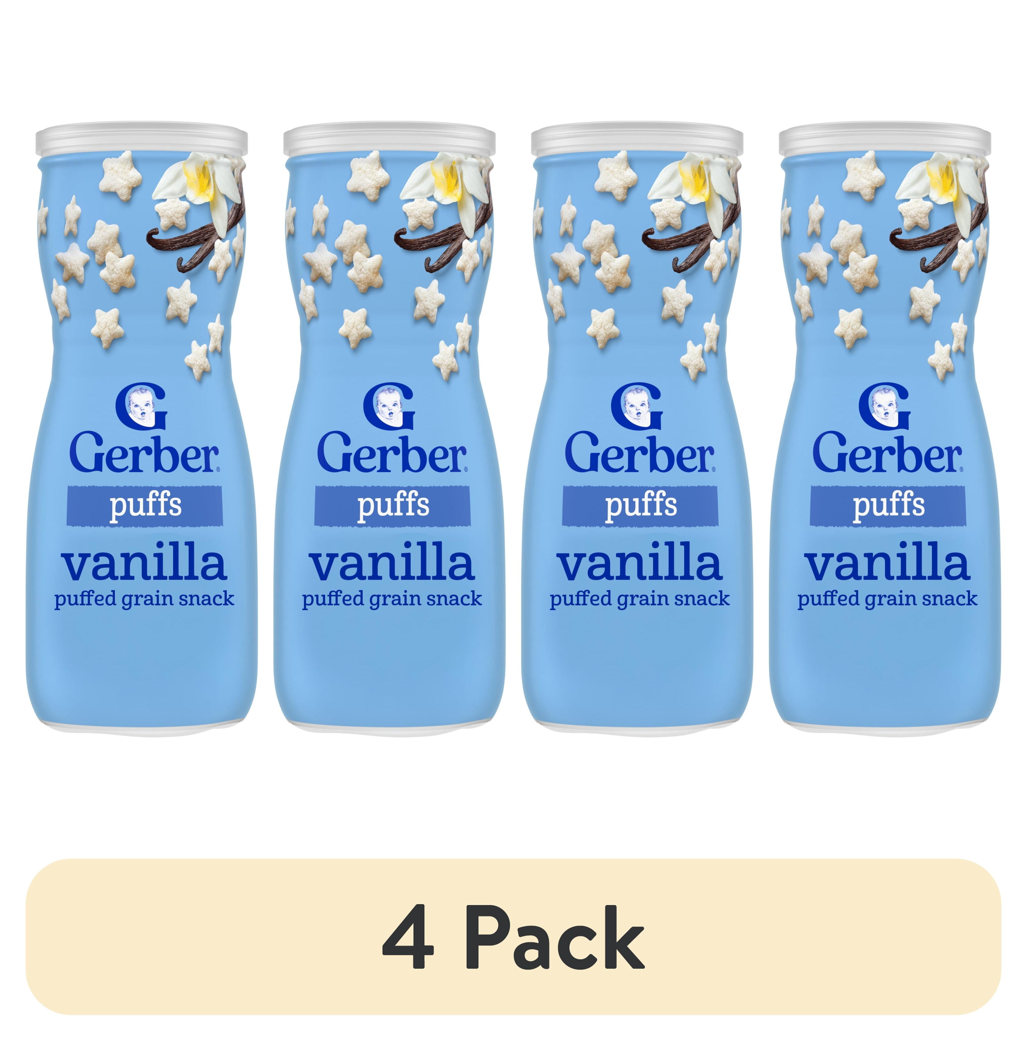 (4 pack) Gerber Snacks for Baby Grain & Grow Puffs, Vanilla, 1.48 oz Canister