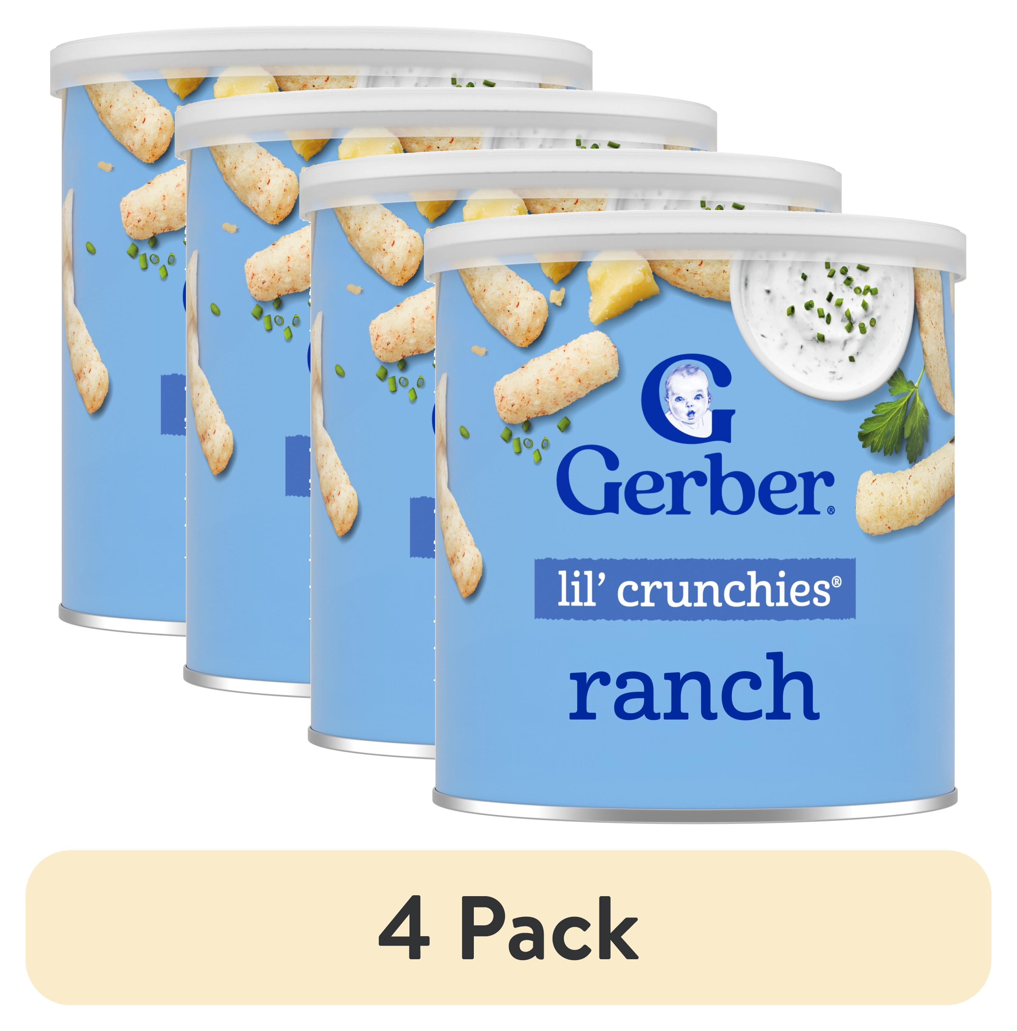 (4 pack) Gerber Snacks for Baby Lil Crunchies Ranch Puffs, 1.48 oz Canister
