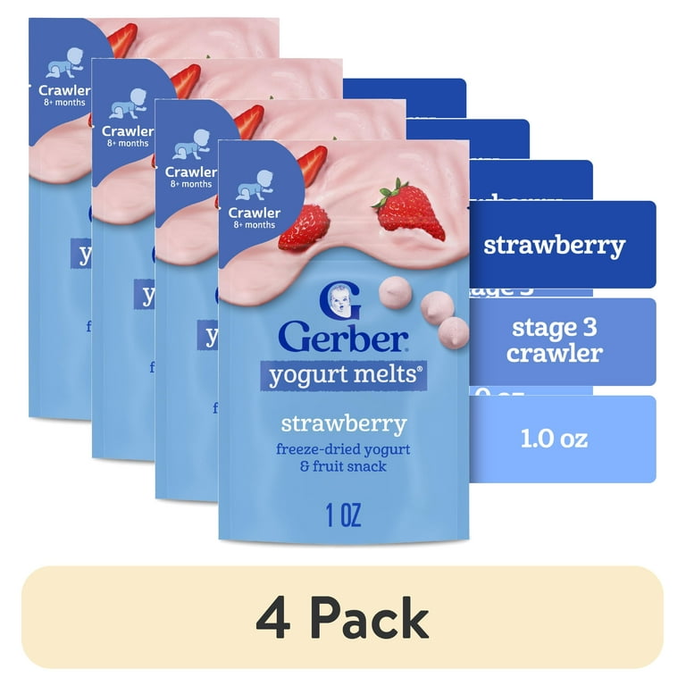 4 pack) Gerber Stage 3 Baby Food Snacks, Strawberry Yogurt Melts