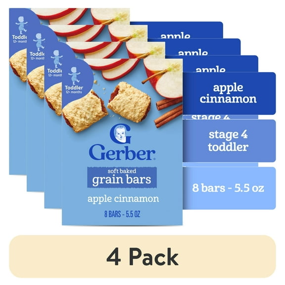 (4 pack) Gerber Soft Baked Grain Bars, Cinnamon, 0.68 oz Box