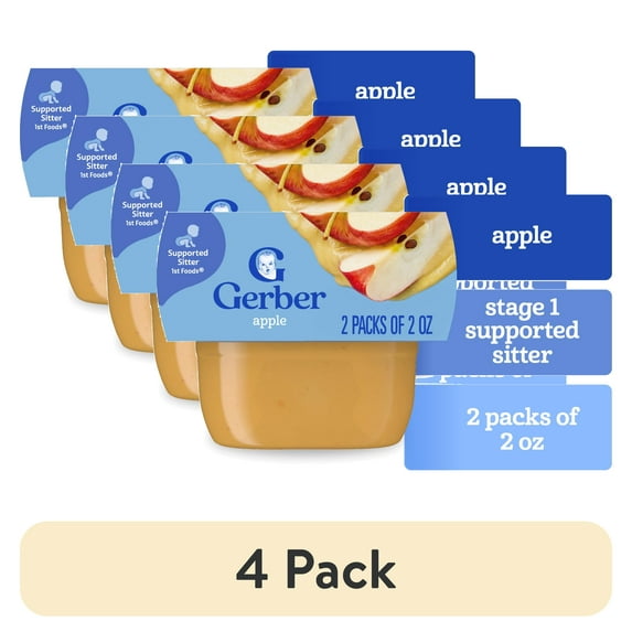 (4 pack) Gerber 1st Foods Baby Food, Apple Puree, Clean Label Project, 2 oz Tubs (2 Pack)