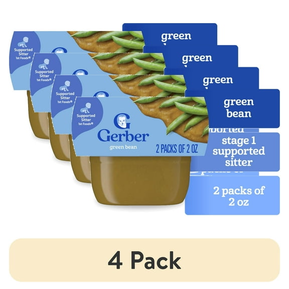 (4 pack) Gerber 1st Foods Natural for Baby Baby Food, Green Bean, 2 oz Tubs (2 Pack)