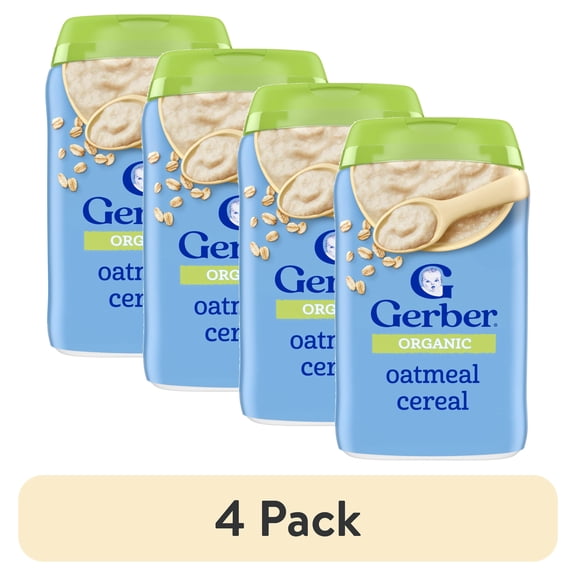 (4 pack) Gerber 2nd Foods Organic for Baby Grain & Grow Baby Cereal, Oatmeal, 8 oz Canister