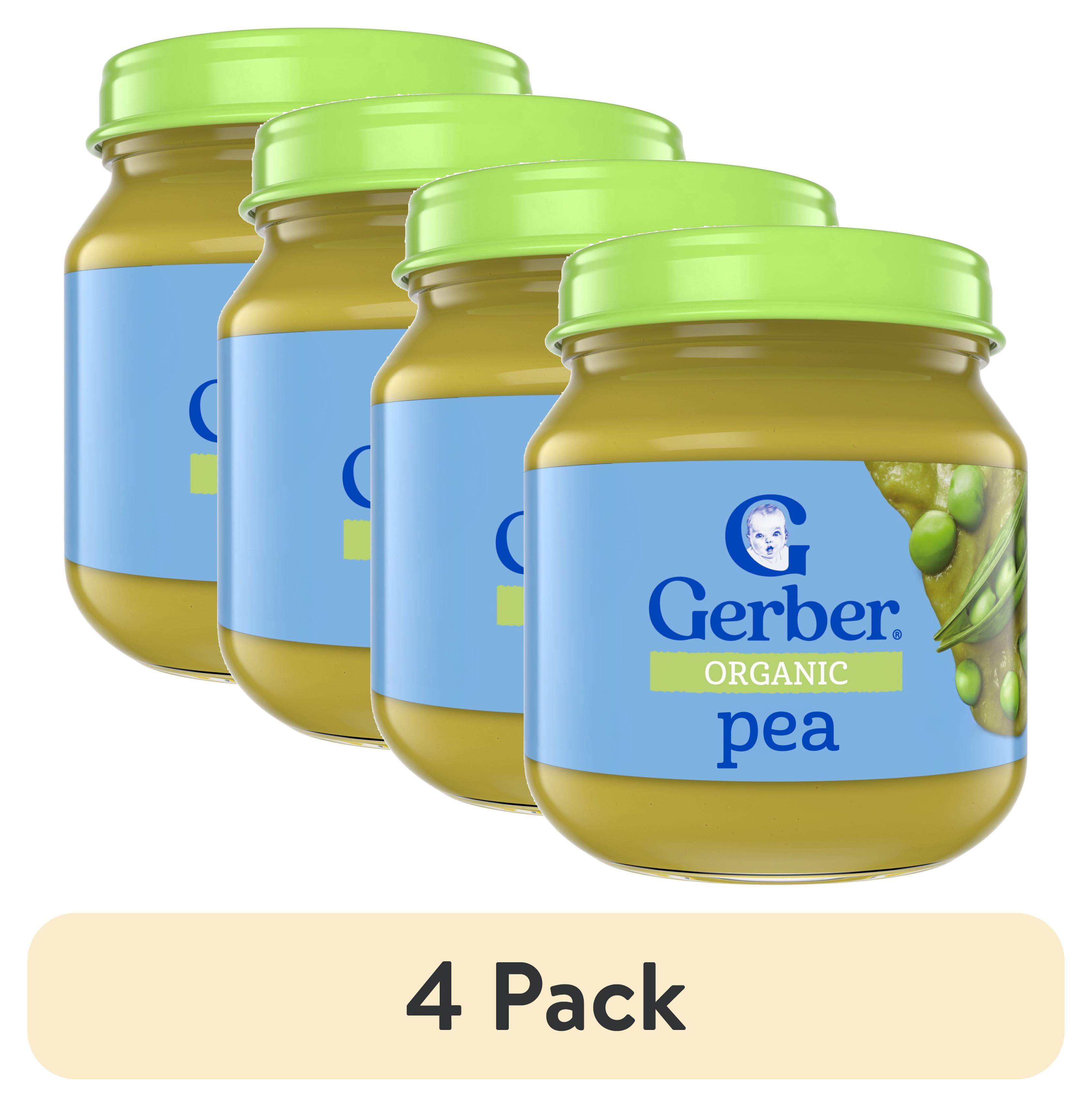 (4 pack) Gerber 1st Foods Organic for Baby Baby Food, Pea, 4 oz Jar