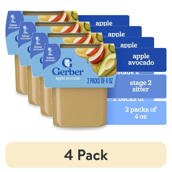 (4 pack) Gerber 2nd Foods, Apple Avocado Baby Food, 4 oz Tubs (2 Pack)