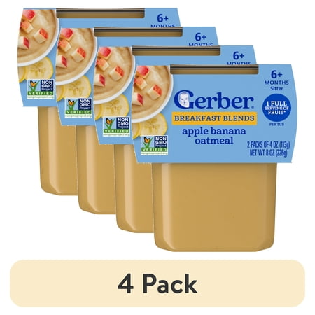 (4 pack) Gerber 2nd Foods Baby Food, Apple Banana with Oatmeal, 4 oz Tubs (2 Pack)